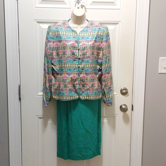 Adrianna Papell Floral Silk Dress in Teal and Purple Size 14 - Picture 1 of 3